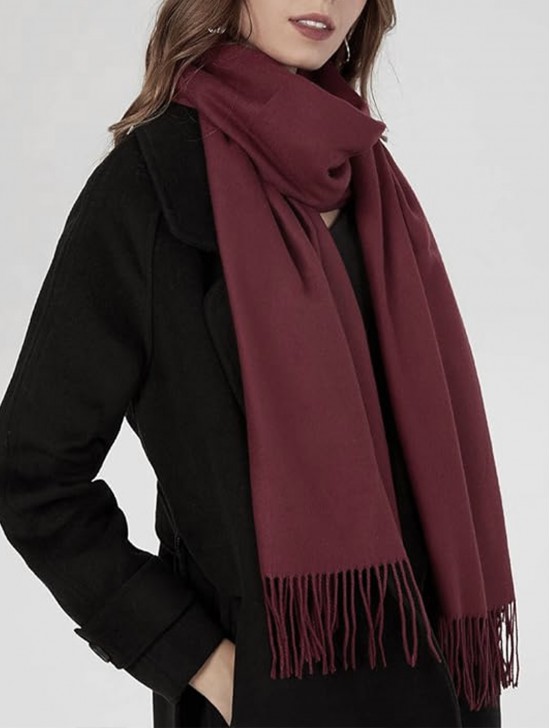 Premium Cashmere Feeling Solid Color Scarf W/ Tassels